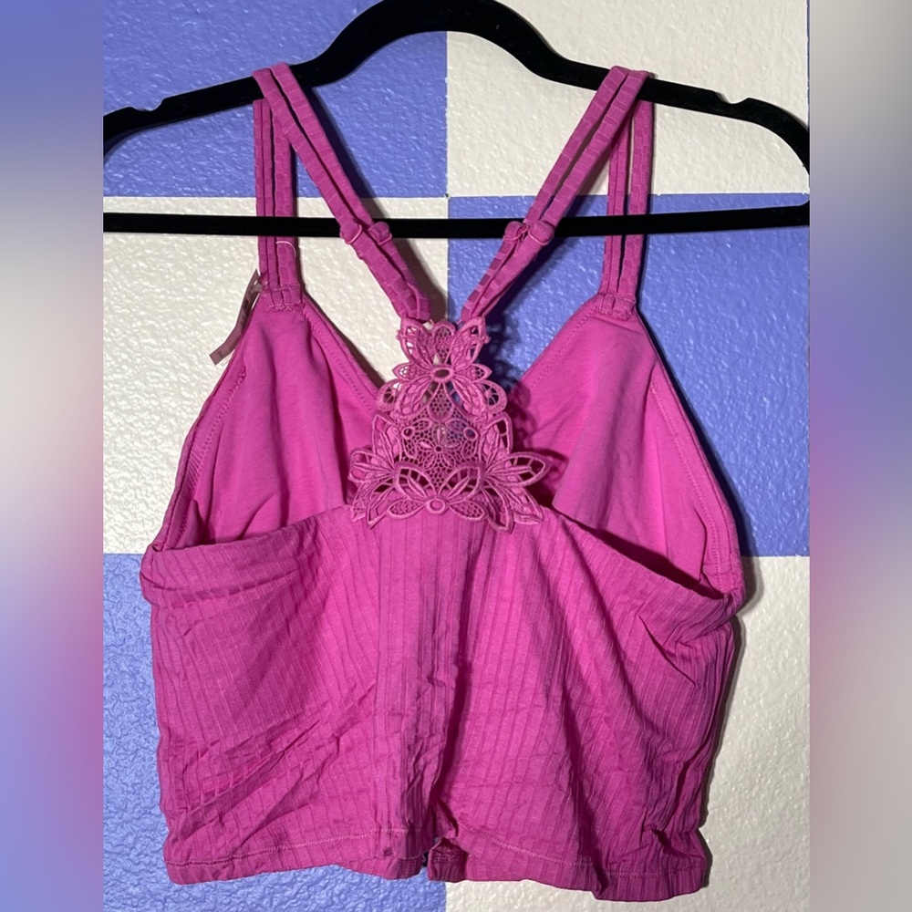 NWT Aerie Ribbed Strappy Crop Top Bralette in Pink - Size XL